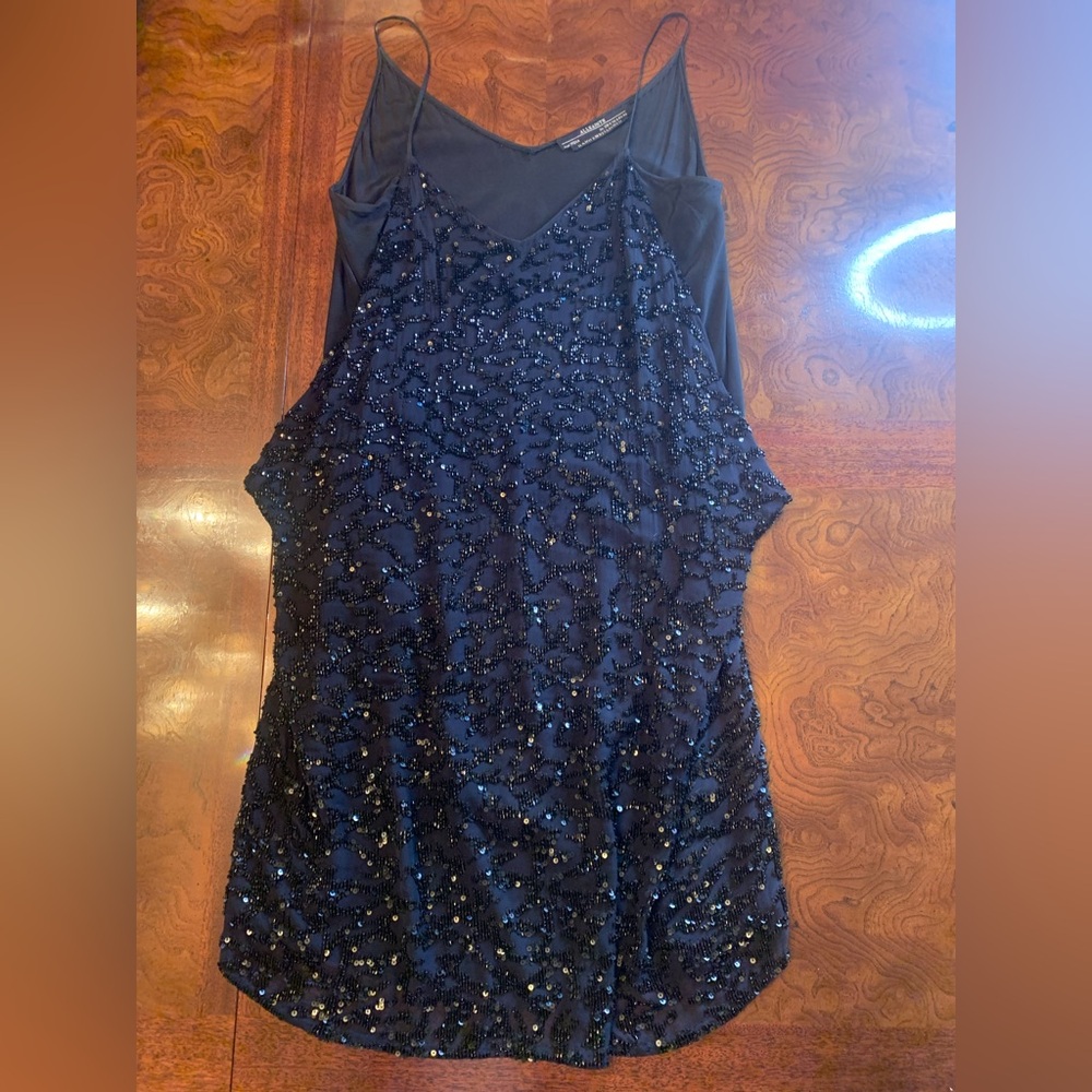 Vintage Hand Embellished All Saints Black Beaded Sequin Evening Slip Dress